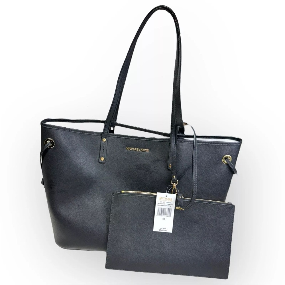 NWT Michael Kors Jet Set Travel Drawstring Tote Black/white Lining - $348 MSRP